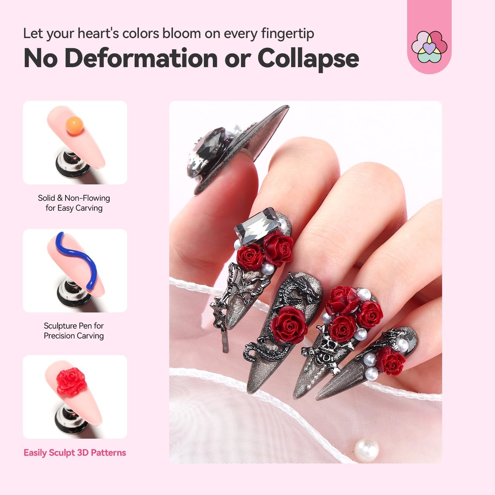 12 Colors 3D Nail Gel Set – Non-Sticky Soak Off Sculpting Gel for Nail Art DIY