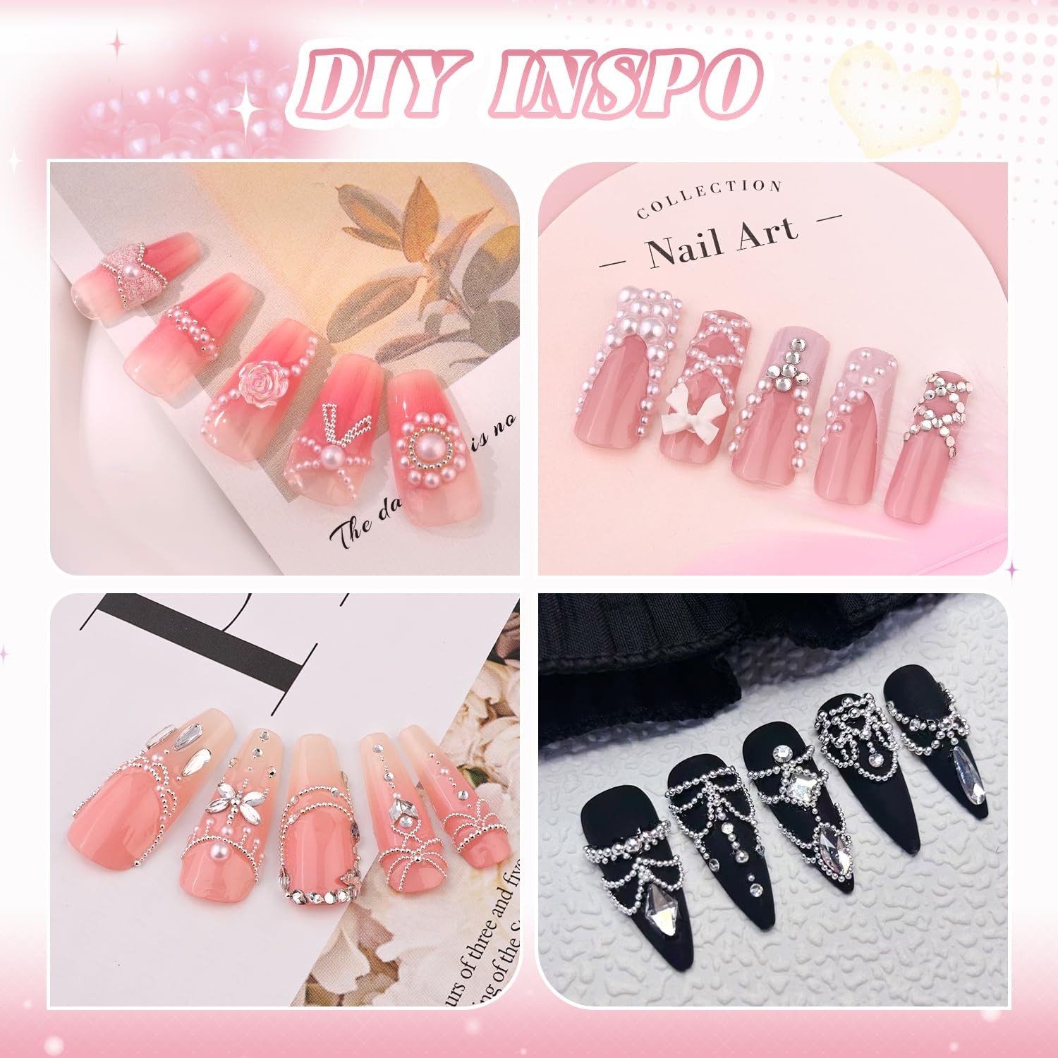 Silver Nail Beads and Flatback Pearls for Nails White Nail Pearl Charms