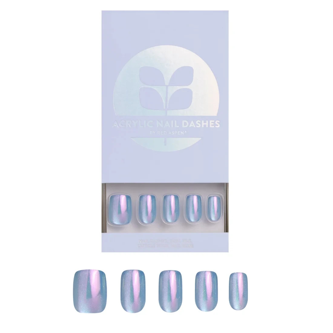 Red Aspen Press On Nails- Poolside Pat Short Squoval Blue Cat Eye Holographic
