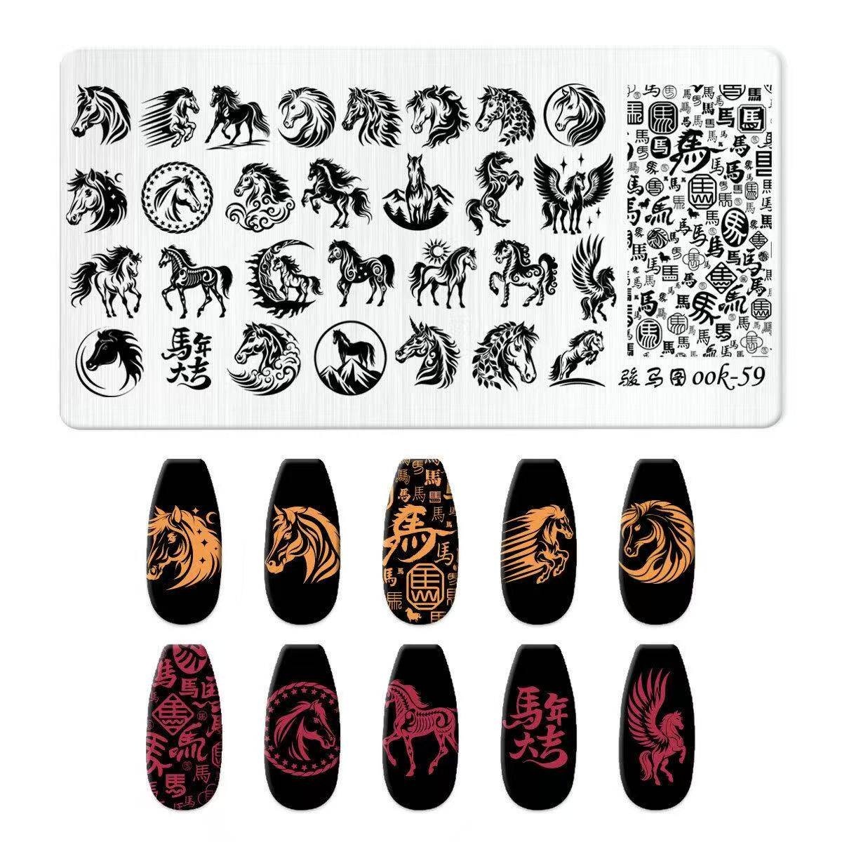 OOk Nail Stamping Plate – New – Horses, Pegasus, Unicorn (ook-59)