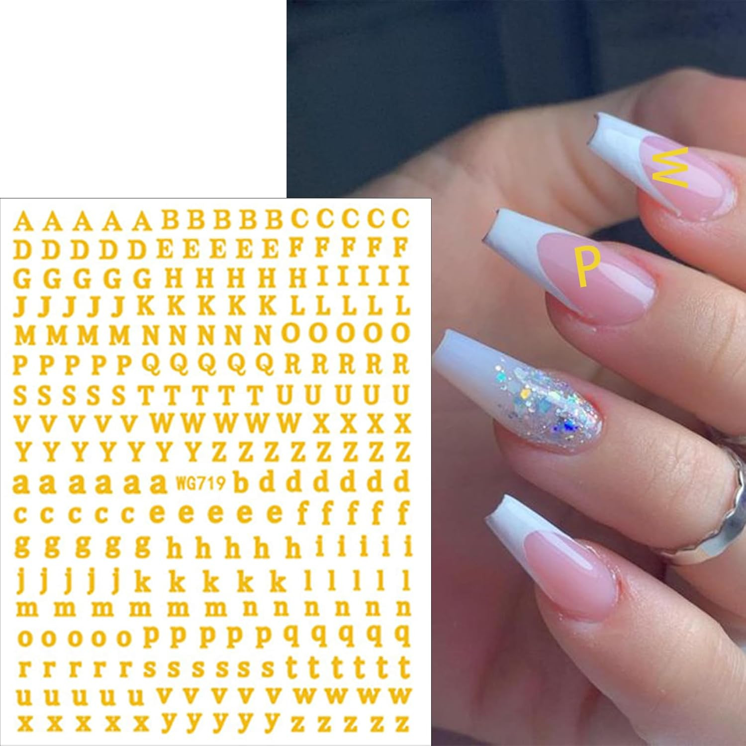 8Sheets Letter Nail Art Stickers 3D Self-Adhesive Laser Alphabet Nail Stickers
