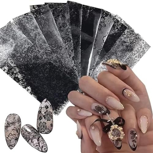 10 Sheets Black Lace Nail Art Foil Transfer Stickers Foils Nail Art Supplies