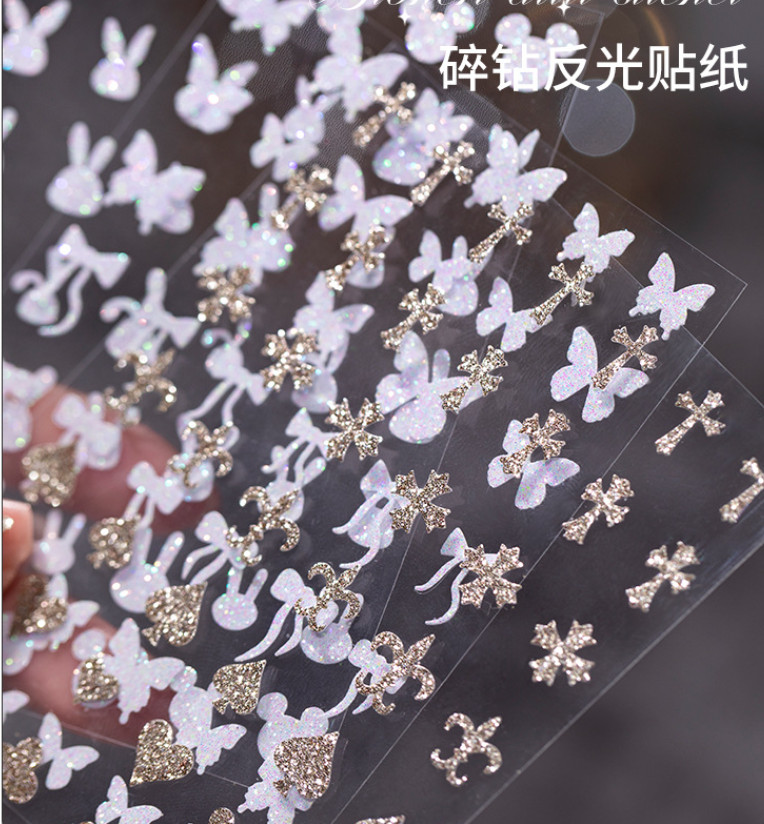 3D Sparkly Glitter Butterfly Bow Bunny Rabbit Flame Nail Art Decal Sticker NS49