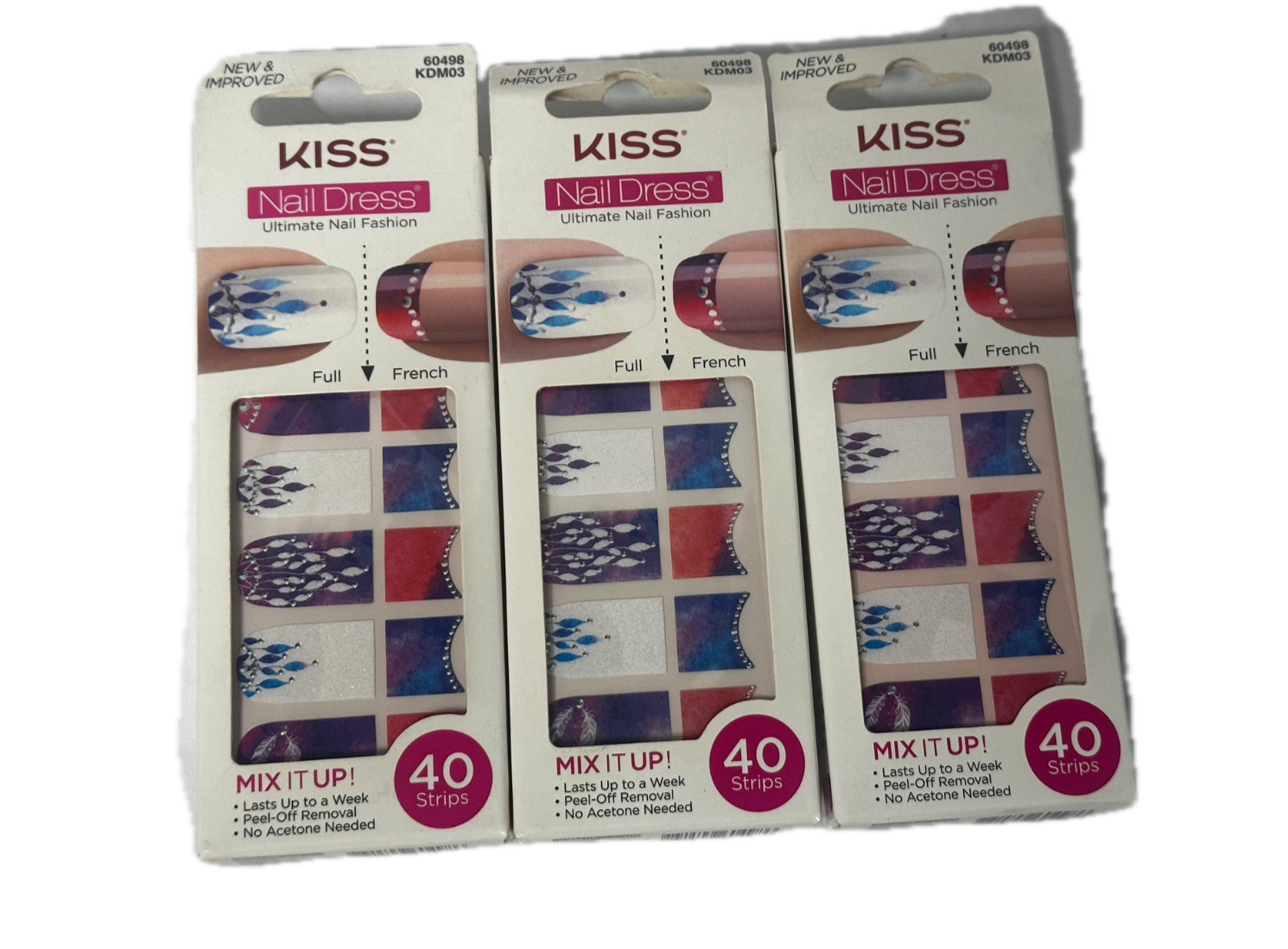 Kiss Stick on Nail Dress Strips KDM03 Cosmopolitan Multicolor Jewel – 3 Pack