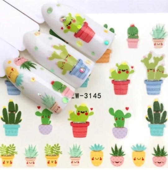 Cactus Nail Art: Succulent Plant Water Decals (Group 1)