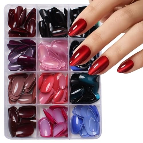 288Pcs Cat Eye Press on Nails Short Almond Fake Nails 12 Color Glitter Style 12