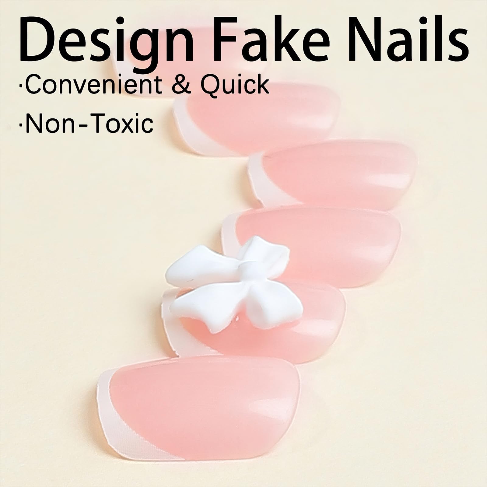French Tip Press on Nails – Short Square Fake Nude False Nails With 3D Resin …
