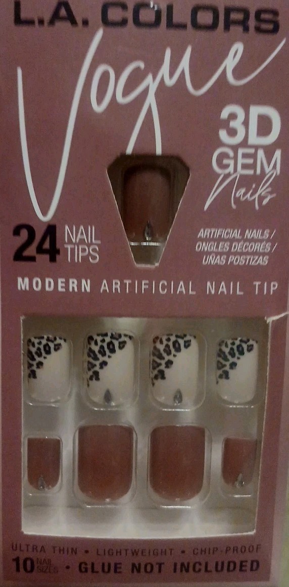 L.A. Colors Vogue 3D Gem 24 Glue On Fake Nails Short Square Tip Animal Print