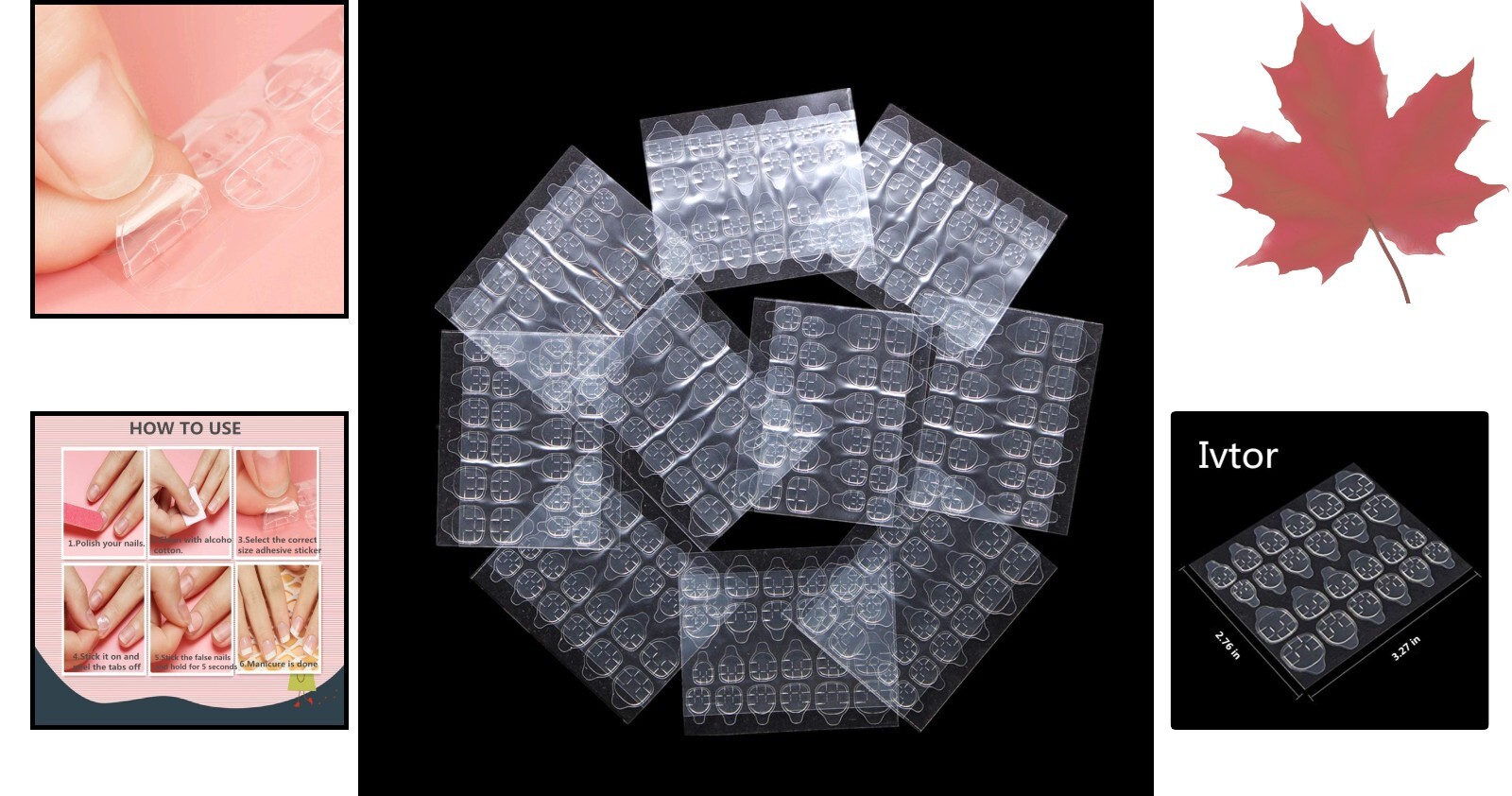 Multi-Purpose Nail Adhesive Tabs – Double Sided Stickers – 10 Sheets, 12 Sizes