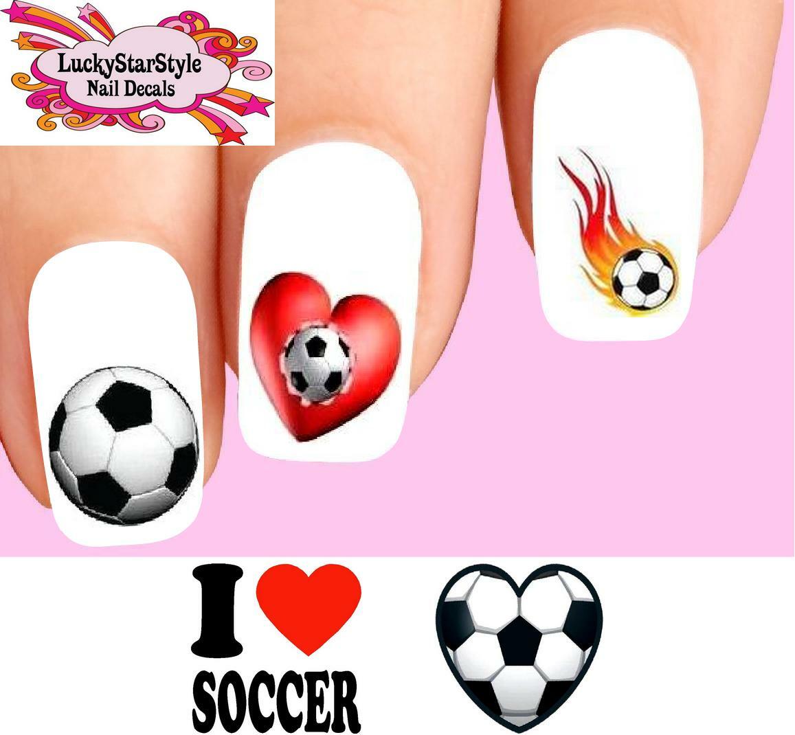 Waterslide Nail Decals Set of 20 – Soccer Ball Flames Heart Assorted