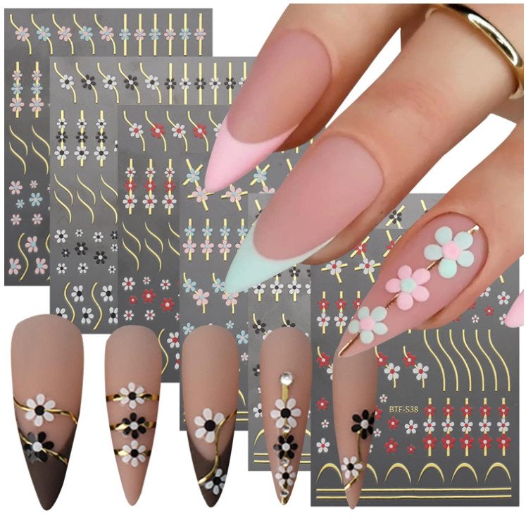3D Flower Daisy Swirl Line Design Nail Art Stickers,Self Adhesive Geometric NH22