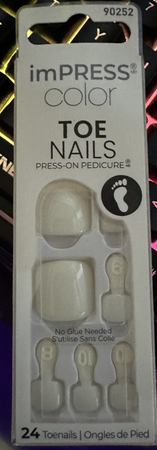 Impress! Kiss Peticure Nails TOES White Color Block 534X Sea Spray