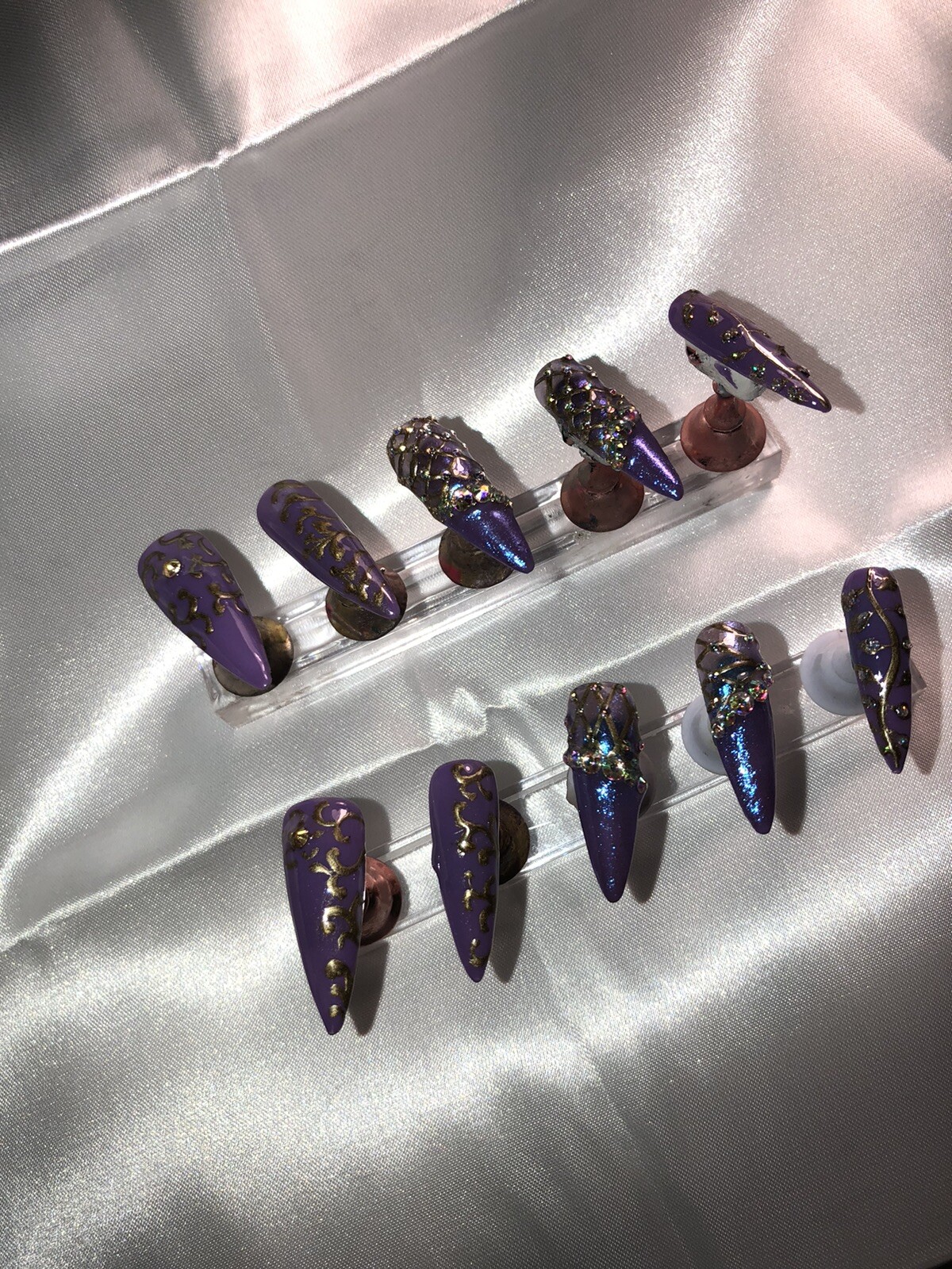 Z NAILZ! Gorgeous Set Of Handmade Custom Press On Nails| MARDI GRAS
