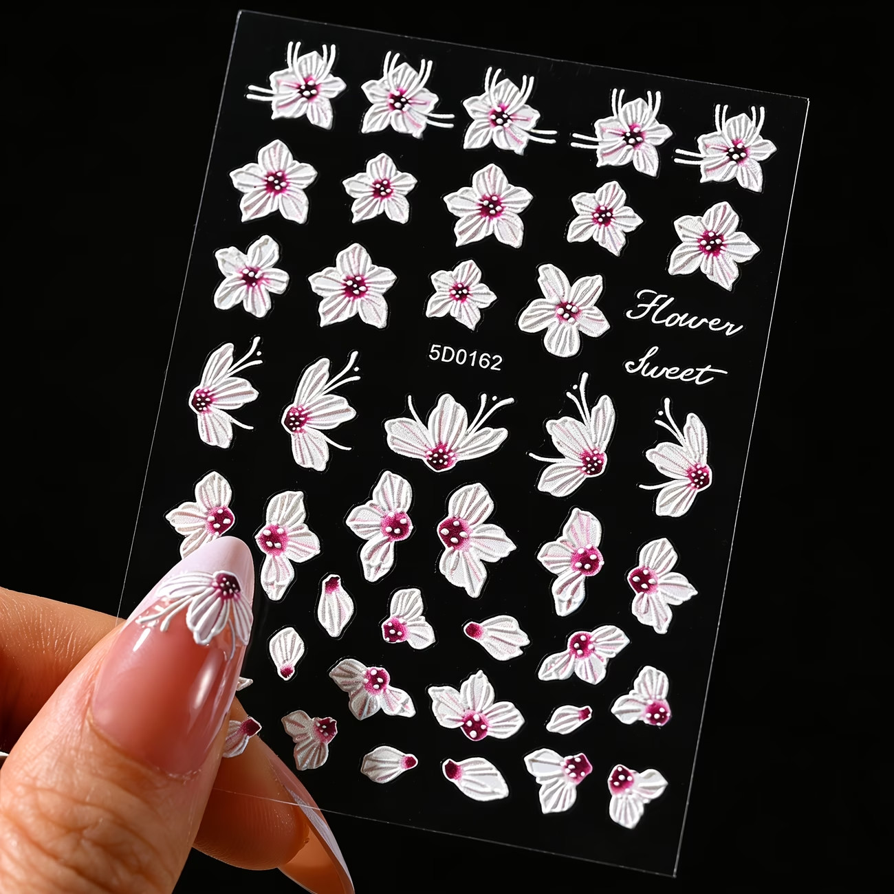 Nail Art Stickers – White & Purple Floral Lace Flower Design for Elegant Nails