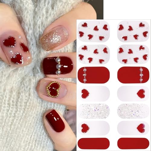 5 Sheets Valentines Day Nail Gel Stickers Cute Bow Heart Nail Polish Love-2