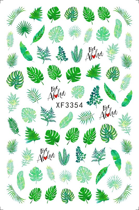 Tropical Leaves Flower Nail Stickers Summor 3D Nail Decals Sticker