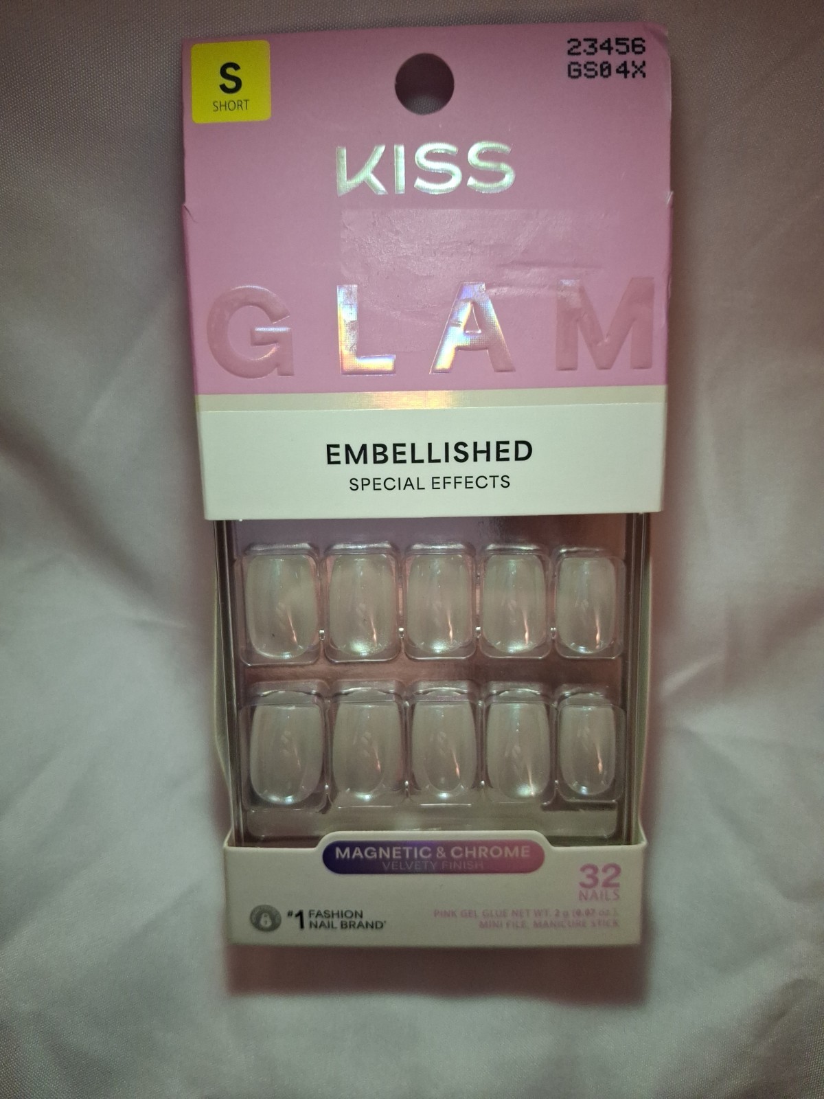KISS GLAM Acrylic False Nails, Short Embellished Effects 32 Count Pack Of 1