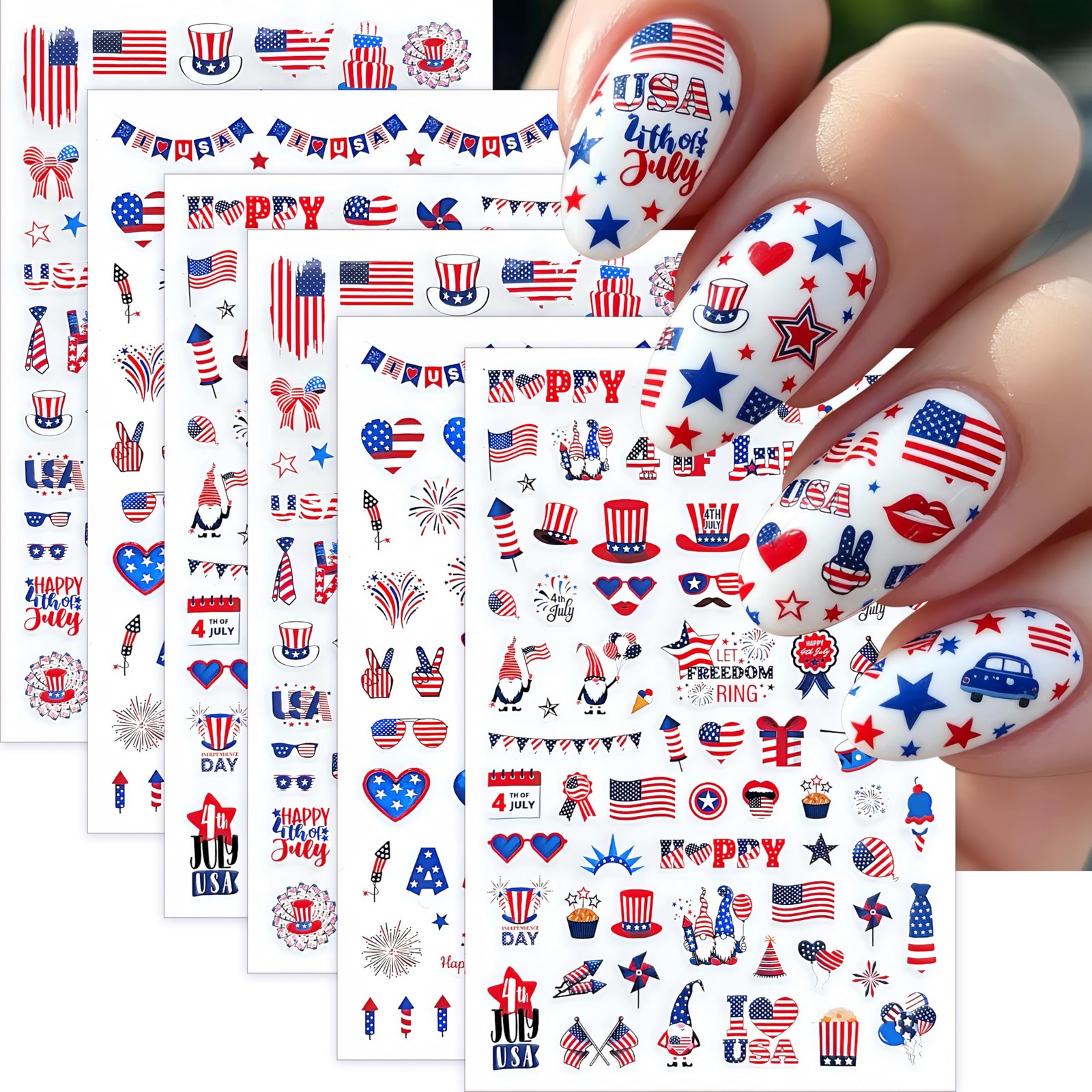 6 Sheets Happy 4th of July Nail Stickers Independence Day American Flag Nail …