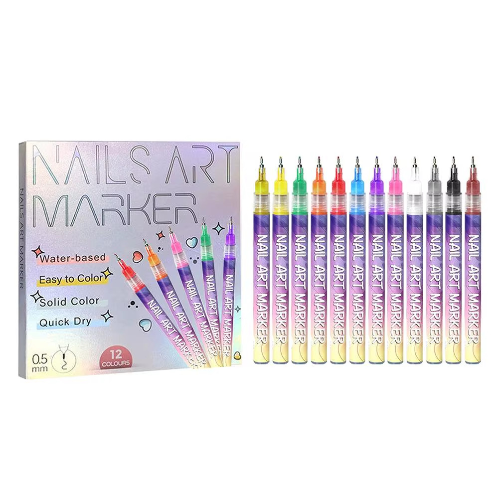 12Pcs/Set Nail Acrylic Graffiti Pen 12 Color Nail Marker Drawing DIY Beauty Nail