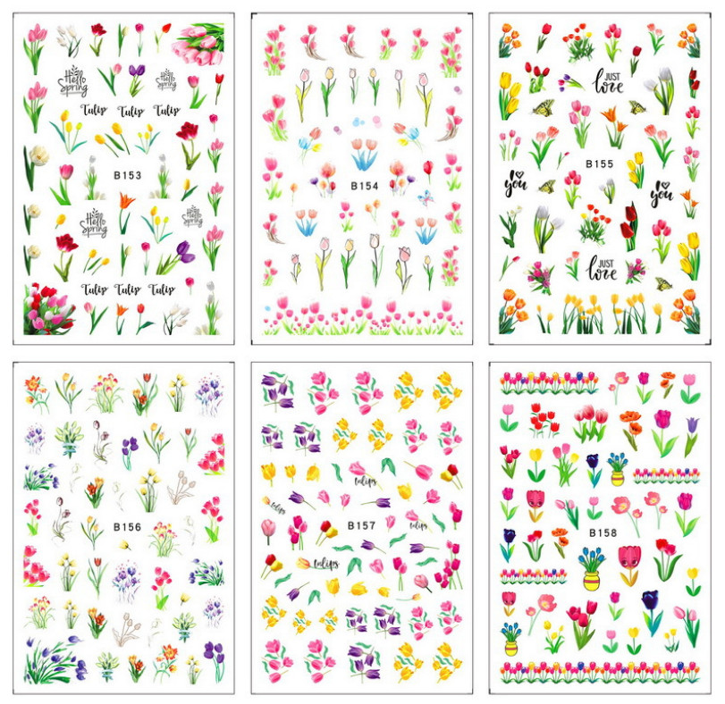 3D Nail Art Stickers Transfers Decals Spring Flowers Floral Fern Tulips DIY NS41