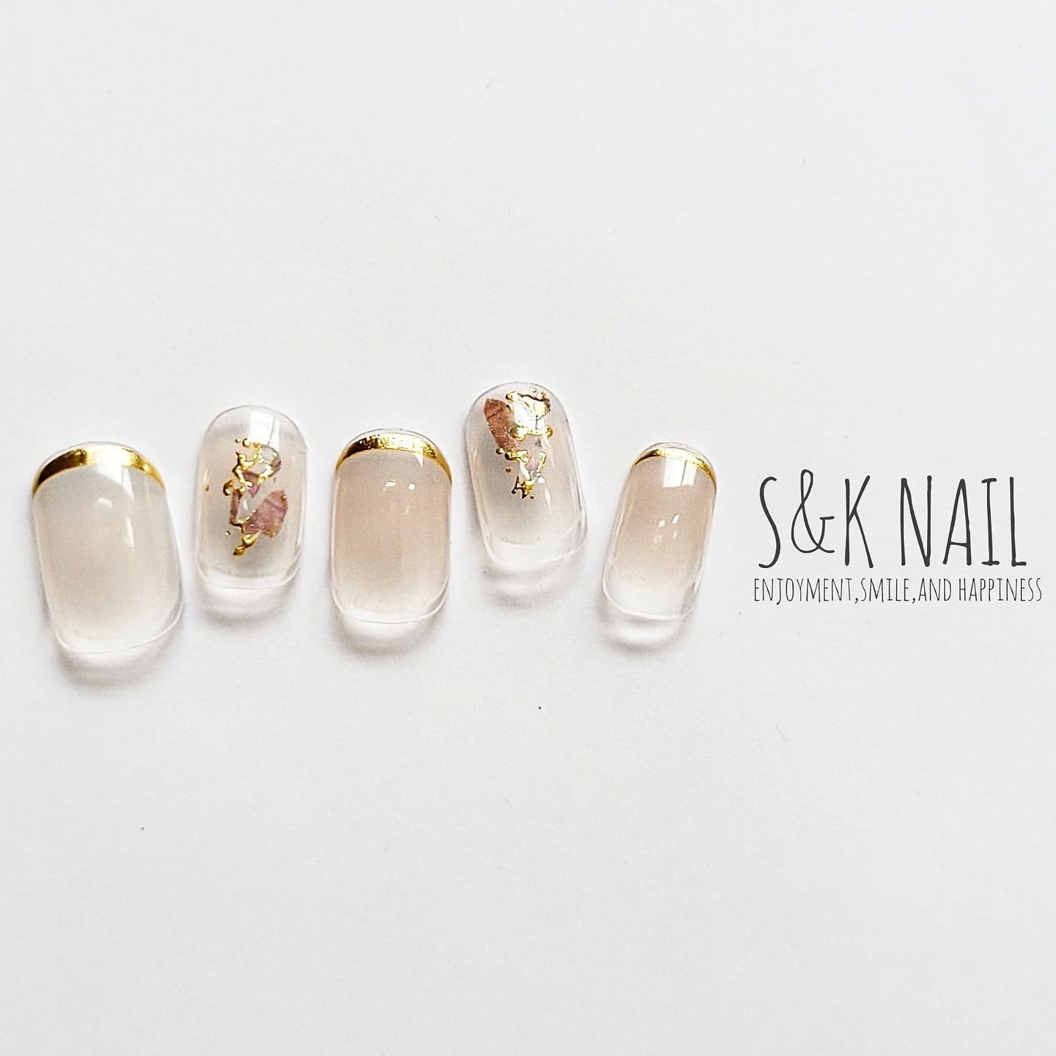 Nail Stickers Gold French & Bijou Gel-Style No-Harden 20pcs Japan