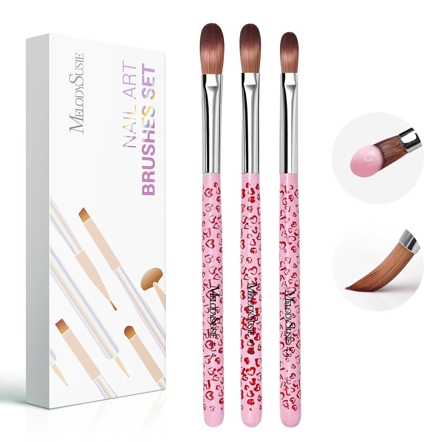 3-Piece Acrylic Nail Brush Set – Sizes 8/10/14, Professional Nail Art Tool for A