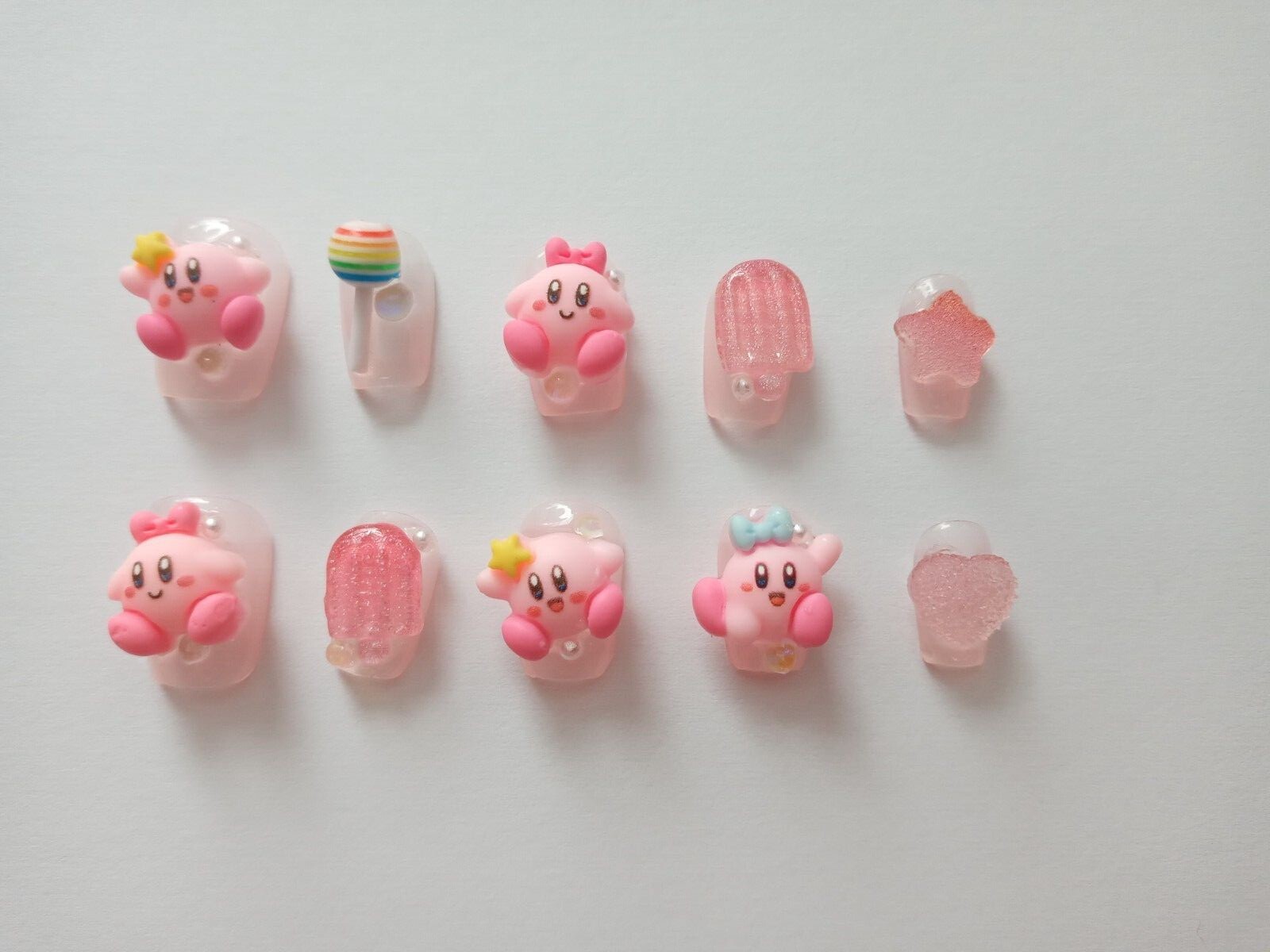 Handmade Kirby Pink Size XS, False Nail Short Square 12-15mm Length