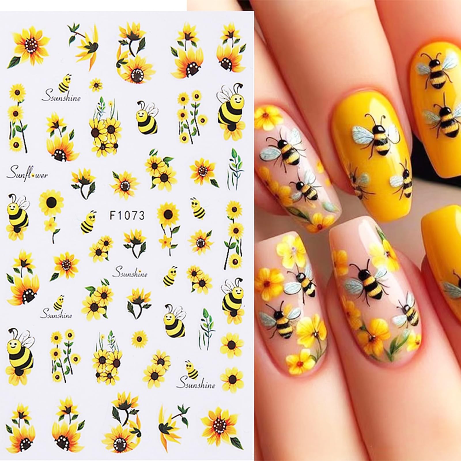 3D Nail Art Stickers Bee Flower Nail Decals Spring Summer Nail Art Supplies S…