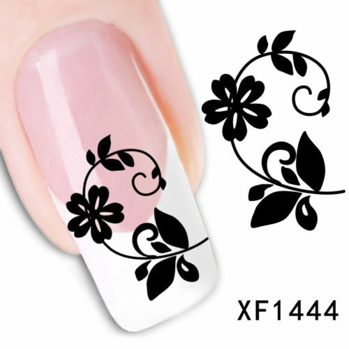 Nail Art Water Transfer Sticker Decal Stickers Pretty Flowers White Black XF1444