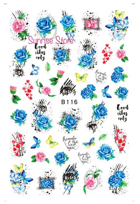 3D Nail Art Sticker 116 Rose Butterfly Heart Floral Decals Manicure Peel & Stick