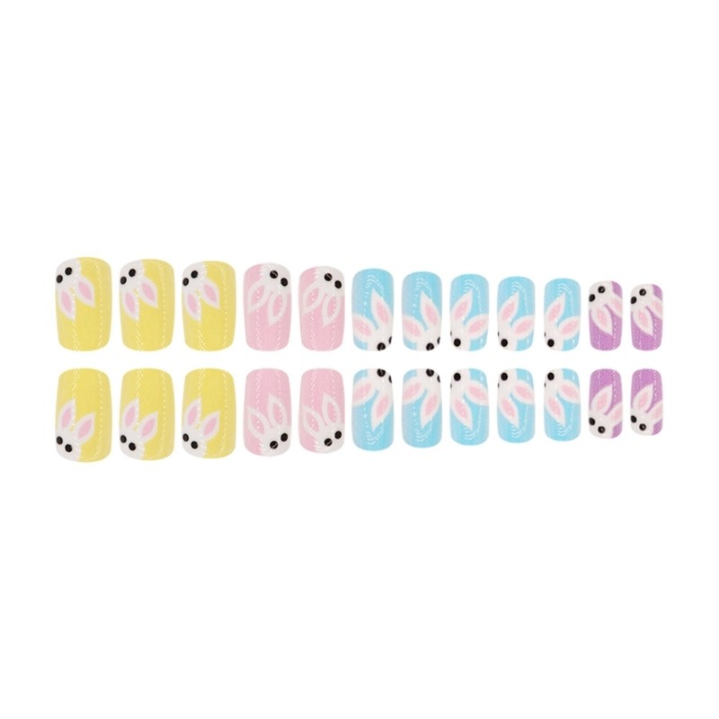24 Pieces Press on Nail Short False Nail with Rabbit Pattern Party Nail Decors