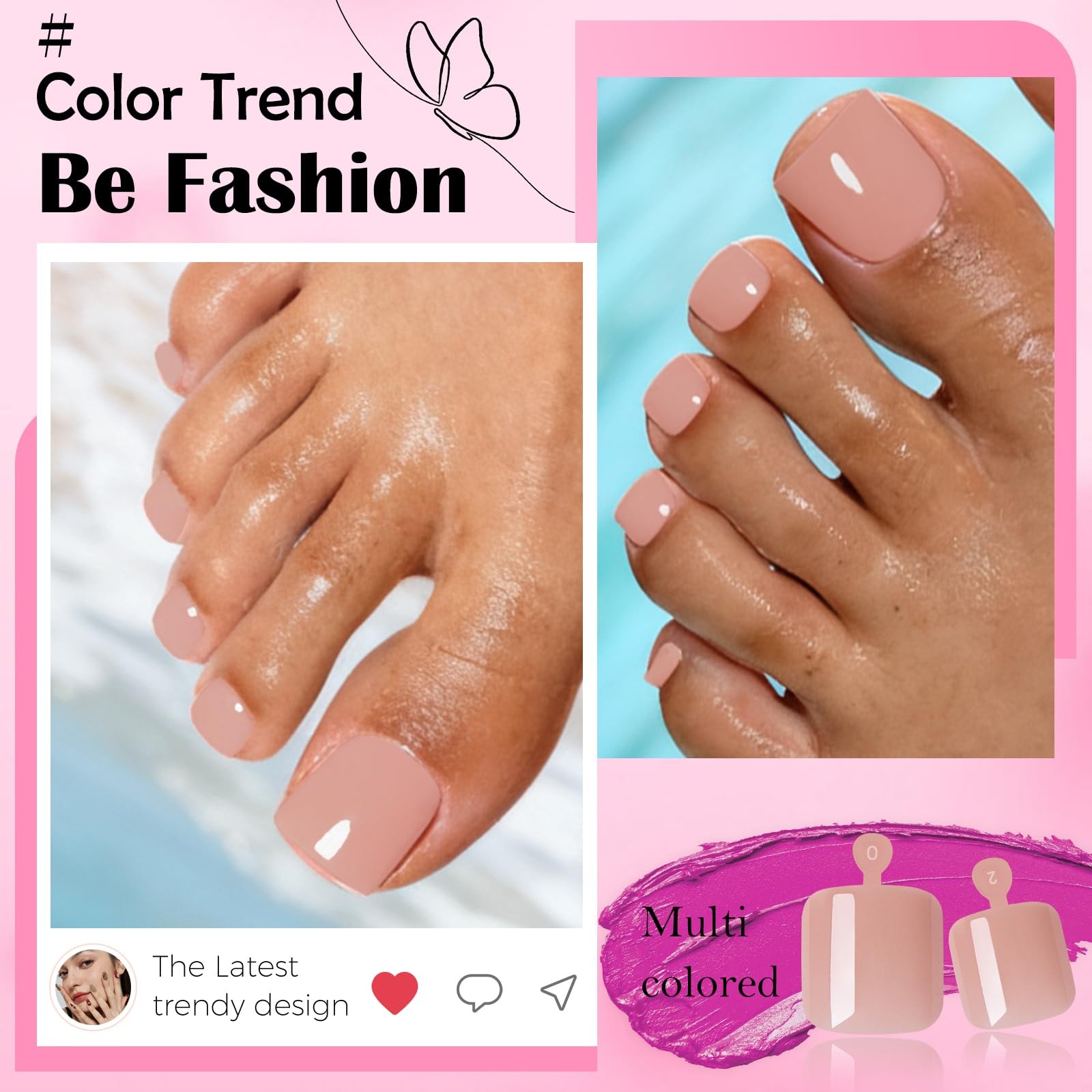 168pc Naked Nude Press on Toenails Women Fake Toe Nails with Glue Tabs, Glue …