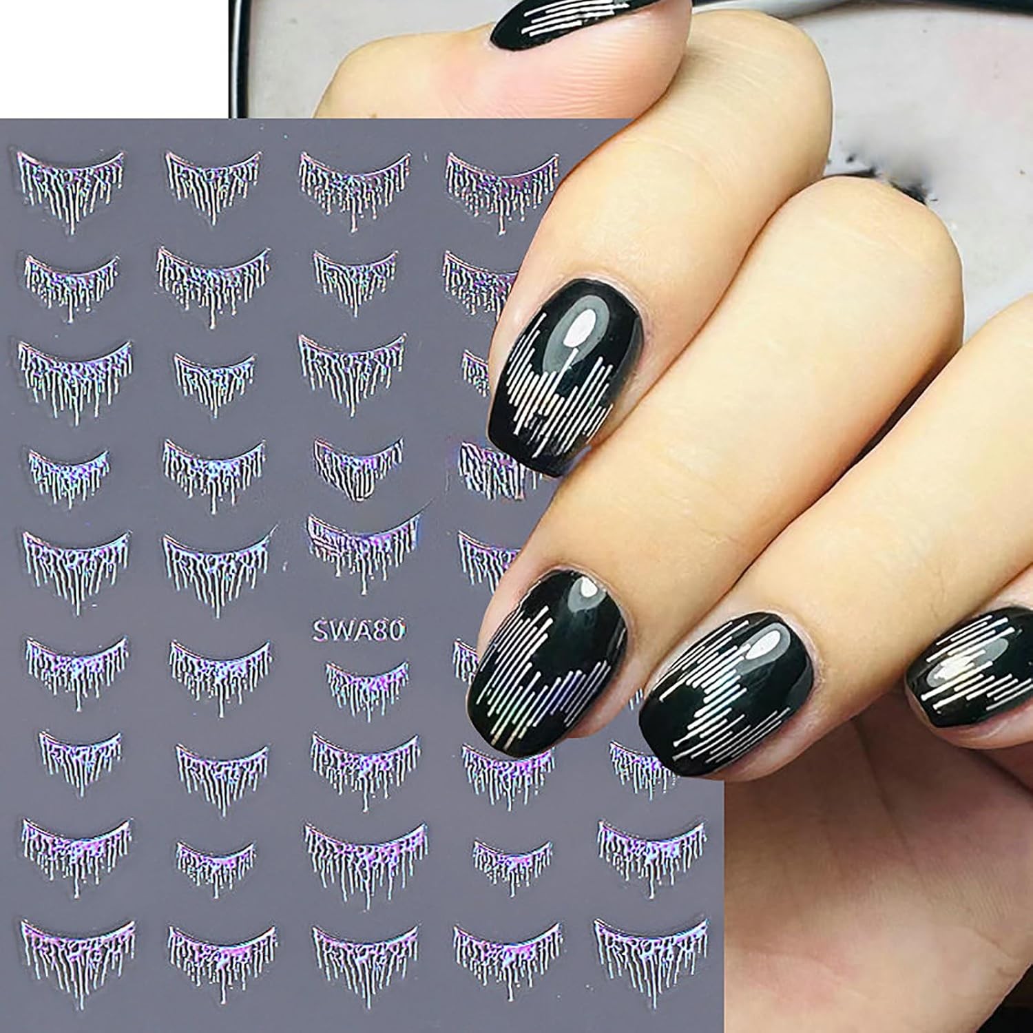4 Sheets French Nail Art Stickers, Self – Adhesive 3D French Stripes Line Nail