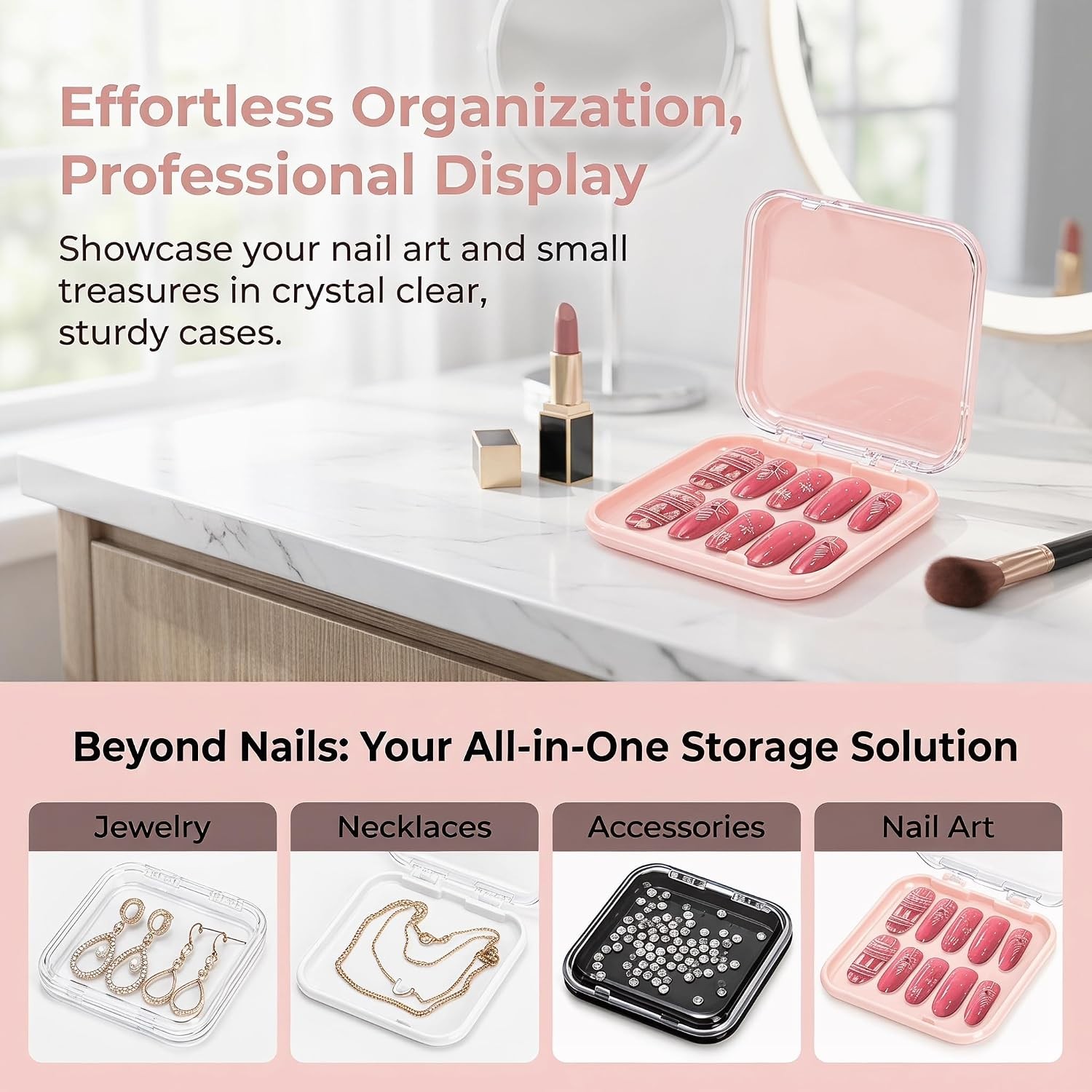 Acrylic Press On Nail Storage Display Cases With Adhesive Nail Tapes