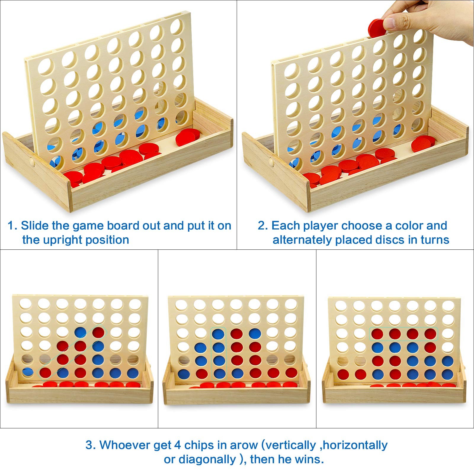 Arfun 4 in a Row Wooden Connect Board Game, 9.4 X 5.9 X 6.3 Inches, Red
