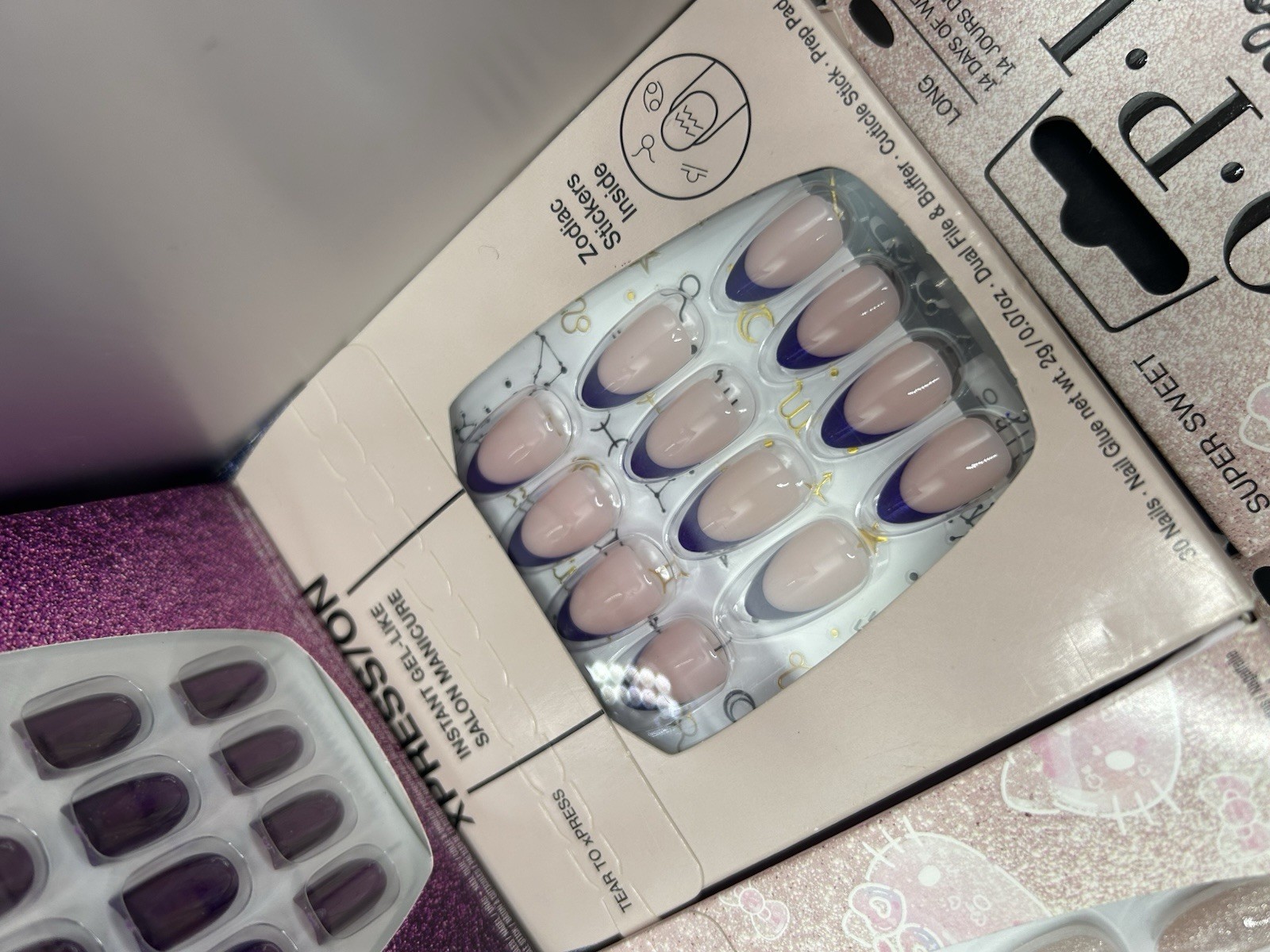 OPI Press-On Nails Hello Kitty Glitter Purple Long Oval Full Cover Pre-Designed