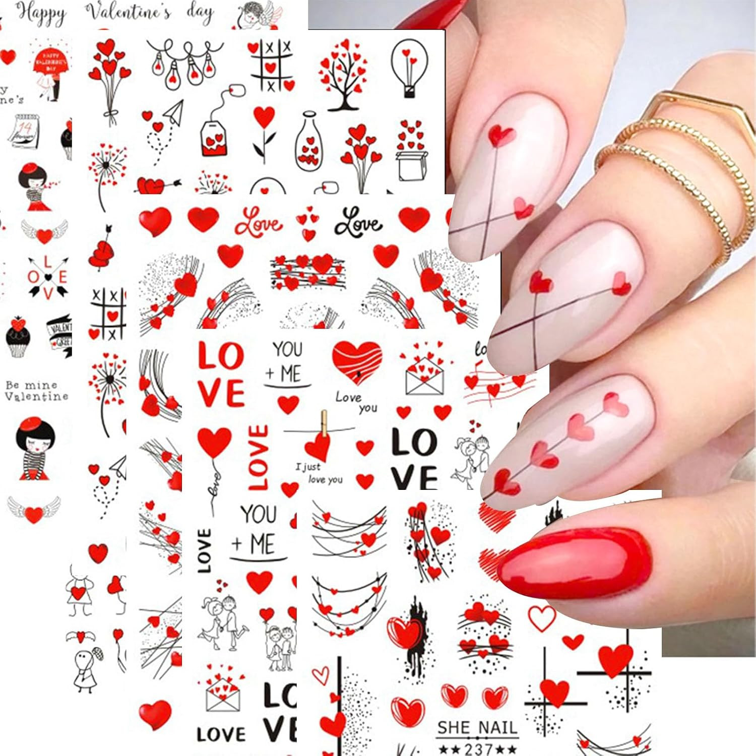 Valentines Nail Stickers – Valentine’S Day Nail Decals 3D Self-Adhesive Valentin