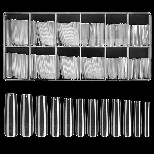 240 Pcs Clear Extra Long No C Curve Nail Tips Square Matte Full Cover Acrylic