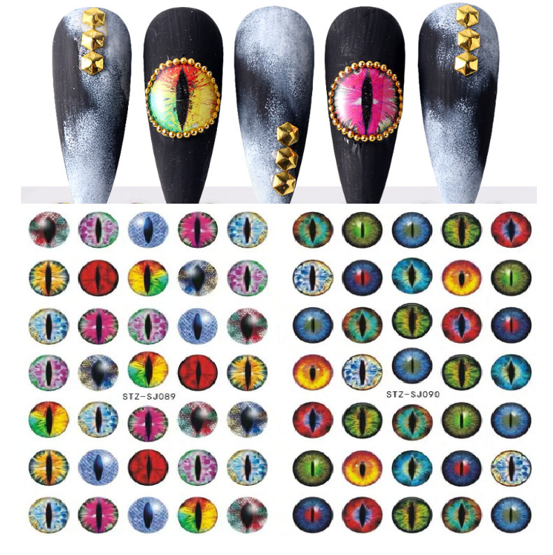 2pcs Dinosaur Eye Nail Stickers 3D Dragon Cat Eyes Nail Art Decals SJ89-90 NH7