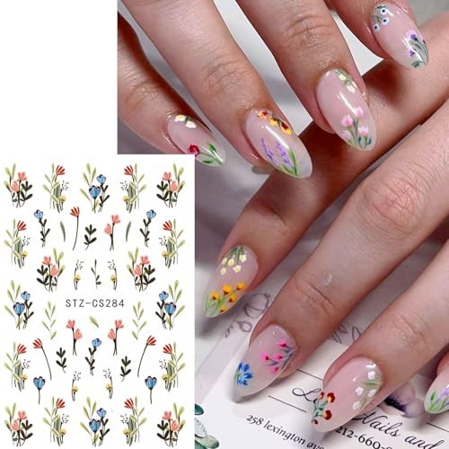 5pcs Flower Nail Stickers With Tweezers, Mini Jasmine Rose Hibiscus Wildflower