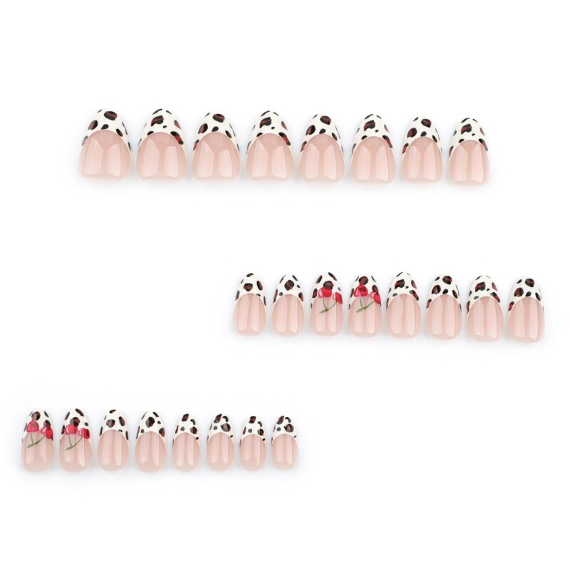 24 Pieces Short French Almond Style Leopard Artificial Nail for Nail Art Lover