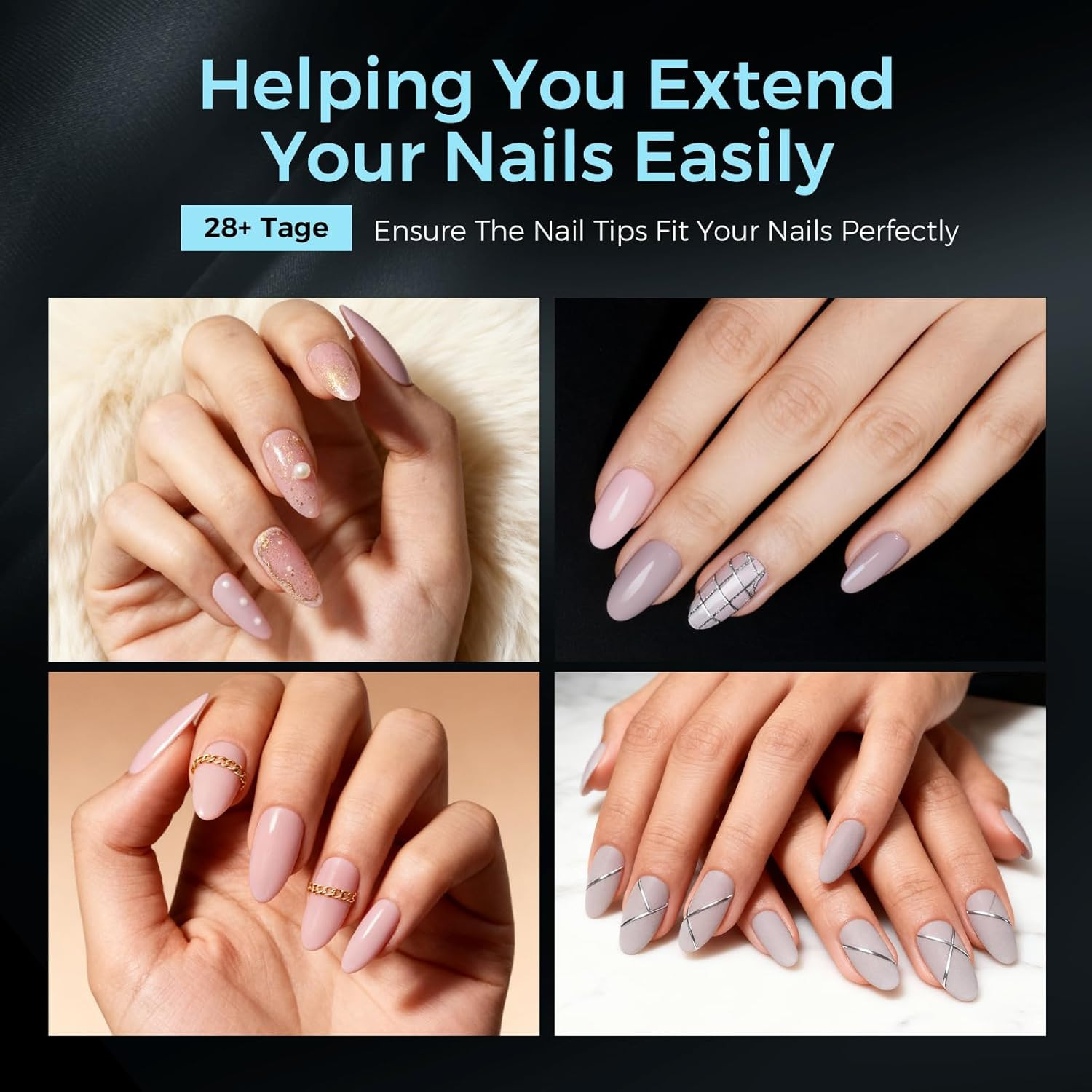 Medium Almond Nail Tips 510PCS, 15 Sizes Gel Nail Tips for Full Cover Half Matte