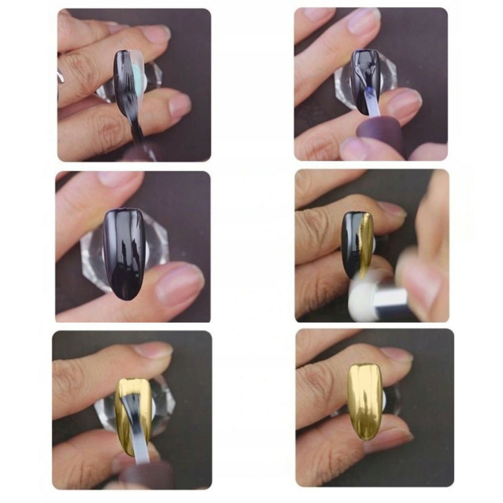 GOLD Mirror Nail Chrome Powder Effect Dust Nails Platinum Shimmer Pigment Brush