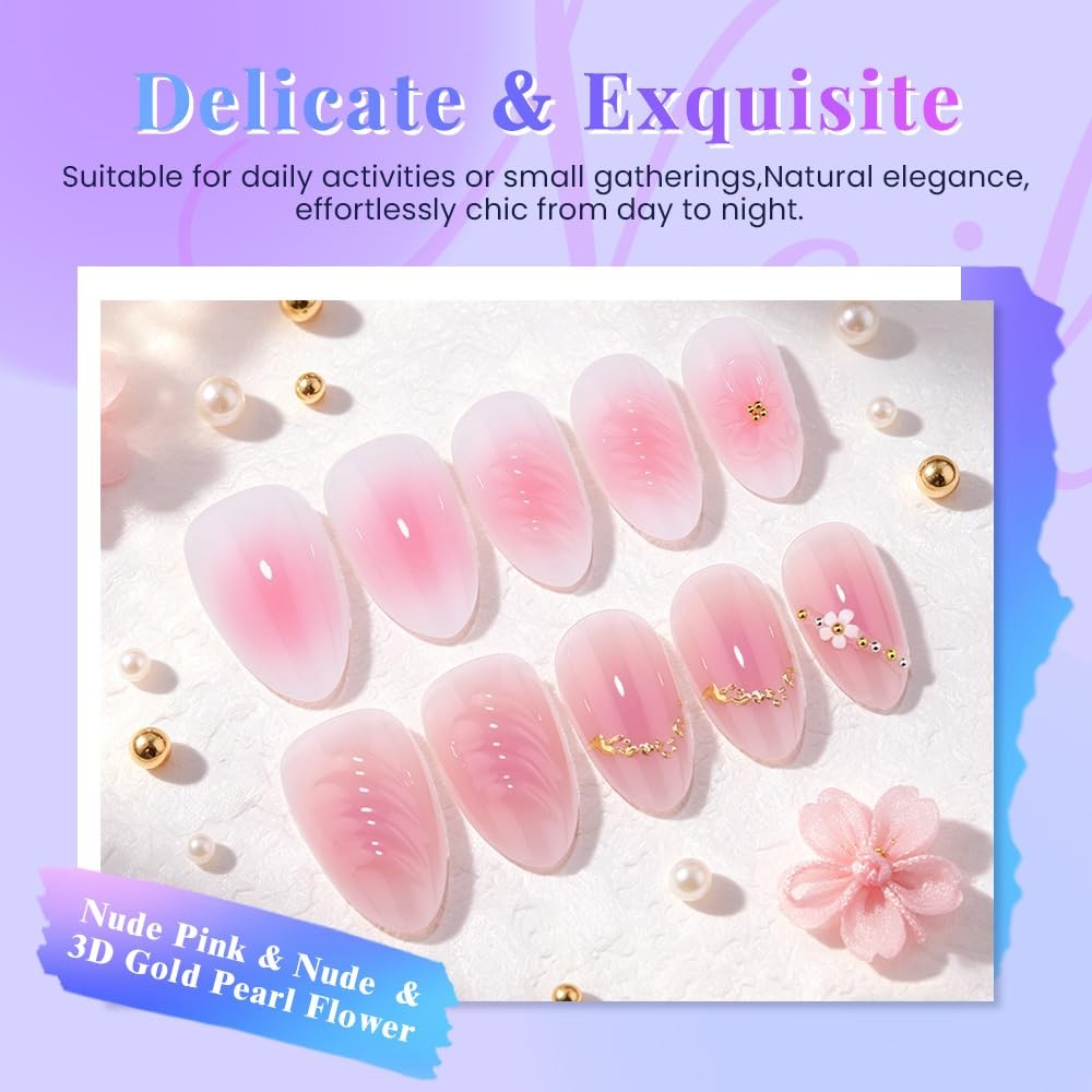 evpct Nude Pink Pearl Short Almond Press On Nails