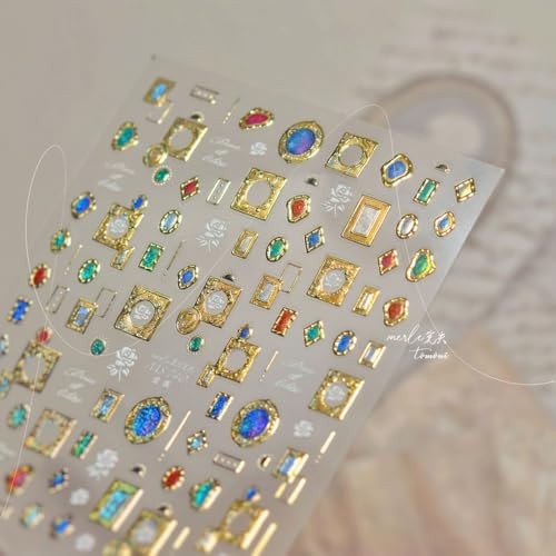 1 Sheet Gold Nail Stickers 3D Self-Adhesive Embossed Gems Nail Art Color-27