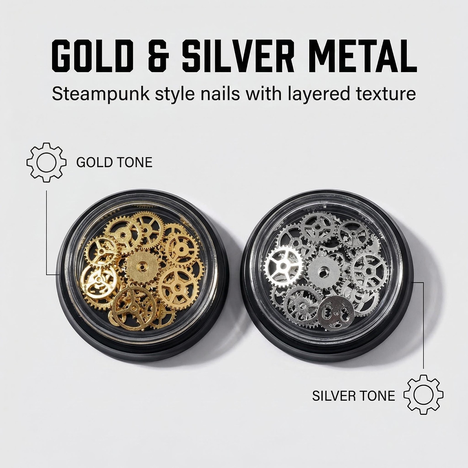 2 Boxes Gear Nail Stickers Metal 3D Steam Punk Nail Sequins Decal Clock Wheel…