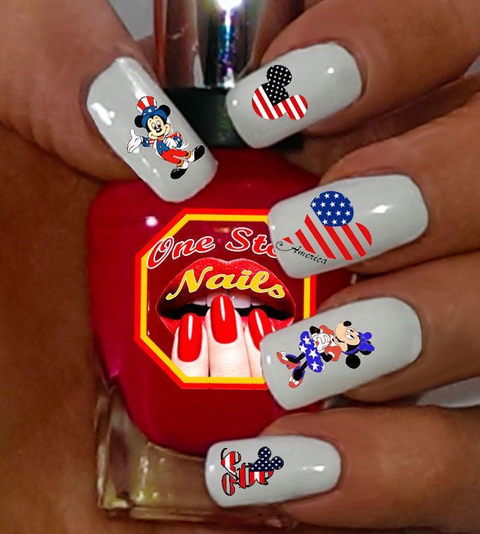 4th of July Mickey Disney Waterslide Nail Art Decals. FJM-001-50