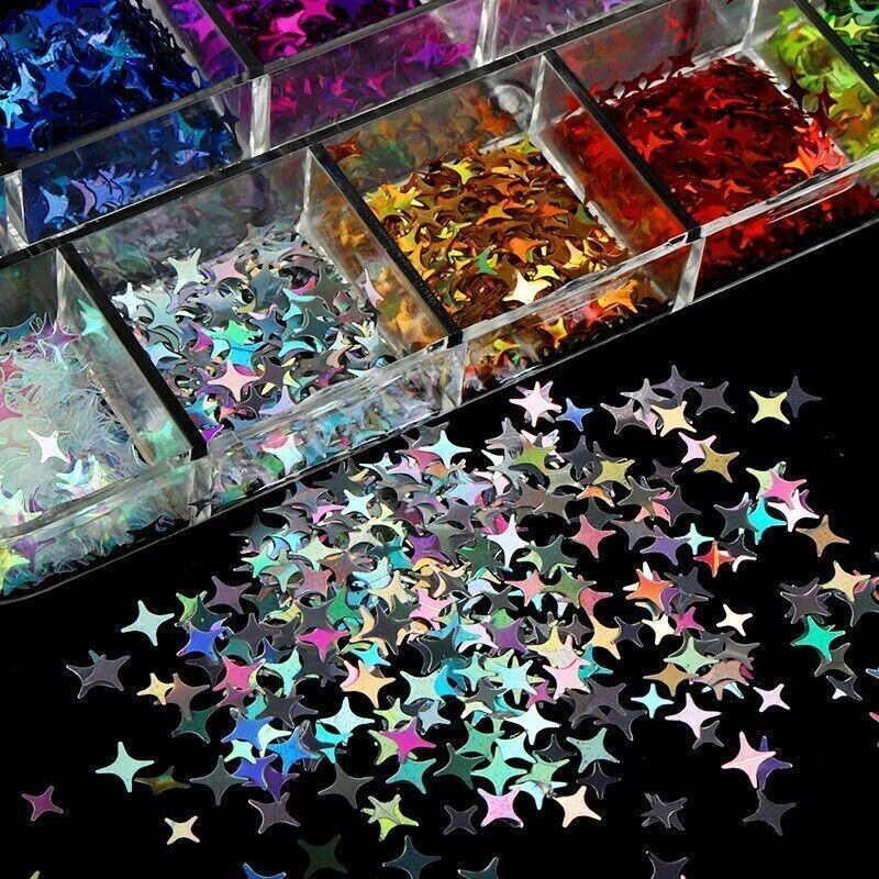 Nail Sequins~Glitter Four Point Star Shape Laser Flakes Nail Art Tips Decoration