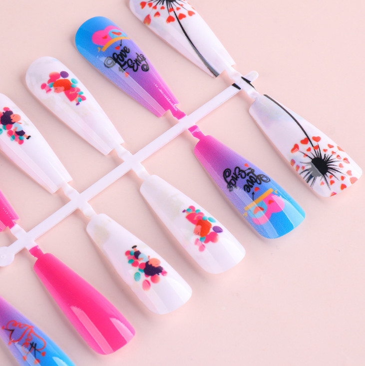 24PcsFake Nails Kit Set Love Valentine Nails Stiletto Ballerina Manicure Acrylic