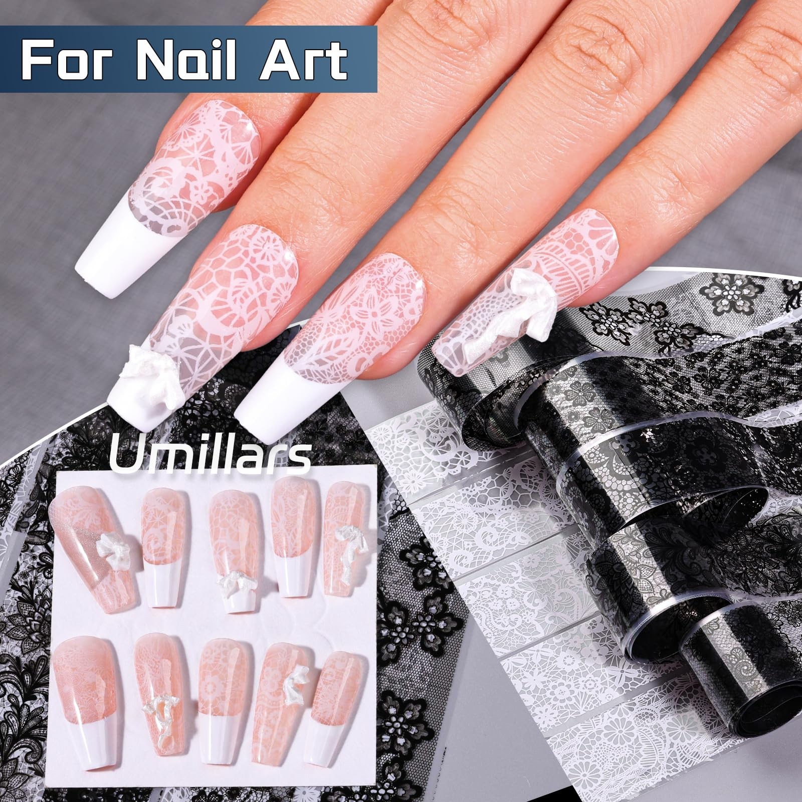 Umillars Lace Nail Foil Stickers White Black 15r